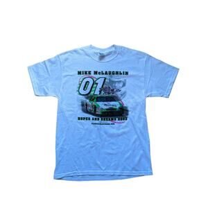 Vintage NASCAR Mike McLaughlin T shirt SZ L White #01 2003 Racing Las Vegas